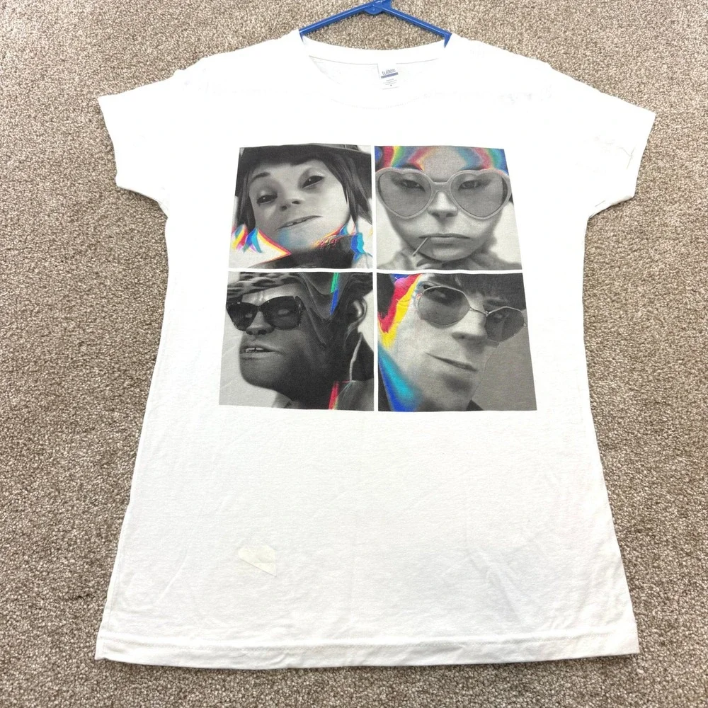 Gorillaz T-Shirt White Tultex Medium Ringspun Cotton Band Tee Womens Pop Virtual